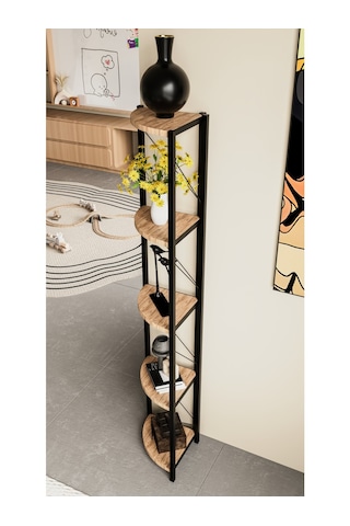 Alpa Ev Mobilya Üçgen Köşe Raf, 5 Raflı Metal Gövdeli Dekoratif Kitaplık, Çok Amaçlı Ünitesi Atlantik Çam