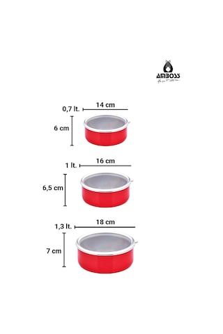 6 Parça Crispella 14-16-18 Cm Emaye Saklama Kabı Seti Kırmızı Kırmızı