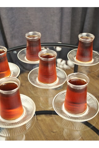 Milano Çay Bardağı Çay Takımı Seti 12 Parça 6 Kişilik Çay Seti Çe Şeffaf