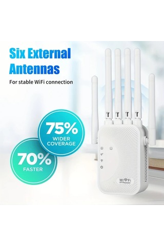 Xuweiwei Beyaz Wifi Sinyal Yansitici Wıfı6 Destekli Cift Bantli 24ghz 5ghz 6 Antenli Ev Ofis Ag Genisletici
