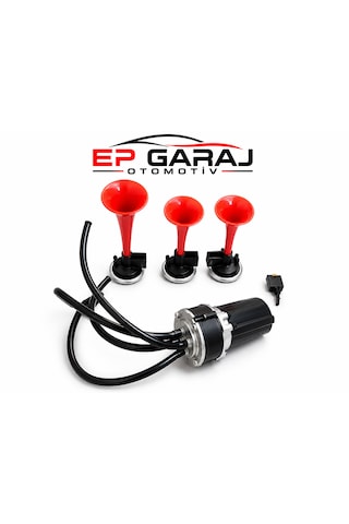 Havalı Korna 3 Borulu Havalı Korna Seti 12v Güçlü Ses Kompresör Dahil Unıversal