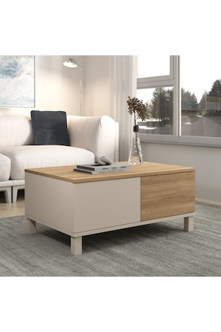 Robin Home Urban Orta Sehpa Ahşap Ayaklı 2 Çekmeceli Kumsal-sepet Bej
