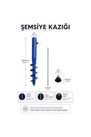 Şemsiye Sabitleme Kazığı Mavi Renk 46 Cm