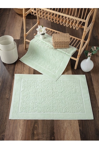 2'li Mint Yeşili Damask Desenli Ayak Havlu Takımı Mint Yeşili