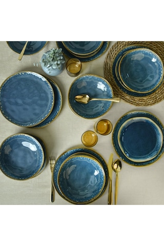 Keramika Shizen Mavi Organik Yemek Takımı 18 Parça 6 Kişilik Q39 Açık Mavi