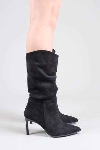 Arlon Büzgülü Çekme Topuklu Çizme Siyah-8567 Siyah