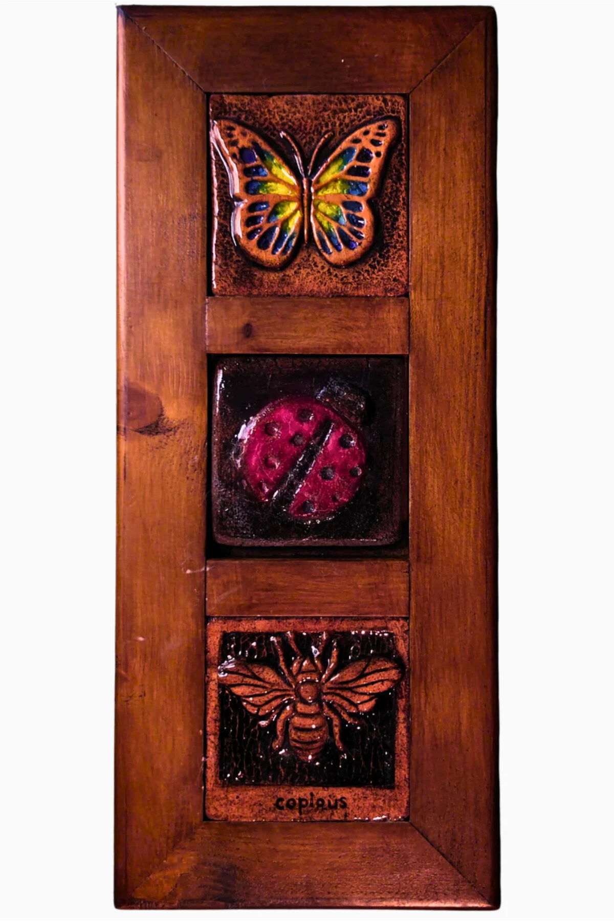 Şans Sembollü Seramik Ve Ahşap Elyapımı Handmade Pano 36x15x2,5cm Çerçeveli