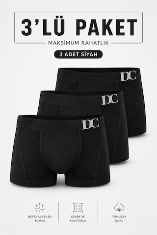 Elilom Erkek Boxer 3'lü Paket Daily Comfort Dikişsiz Nefes Alır Pamuklu Siyah Set 3p Siyah
