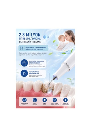 Diş Etitemizleme 500mah Bataryalı, 5x Temizleme Modlu Ultrasonik Akıllı Diş Temizleme Cihazı