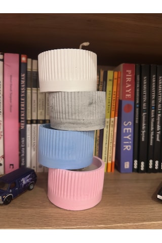 Dekoratif Beton Mum El Yapımı Tırtıklı Desen Pembe 100 Gr Mavi