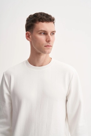 Cazador Premium Ince Desenli Jakar Viskon Karışımlı Regular Fit Sweatshirt Ekru 53520 Ekru