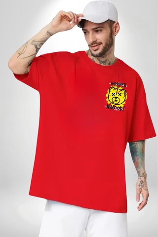 Yükseliş İçin Kendin Ol Kırmızı Oversize Unisex Ön Ve Sırt Baskılı Tişört Kırmızı
