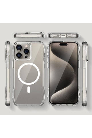 Apple Uyumlu iPhone 15 Pro Kılıf M-safe Şarj Özellikli Airbagli Şeffaf Zore İncek Kapak Seffaf