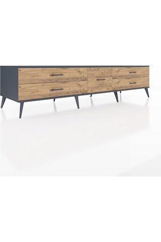 Kronos Tv Ünitesi 5 Çekmeceli 220x59x51 Antrasit-aytaşı/çam Aytası/atlas Çam - Antrasıt