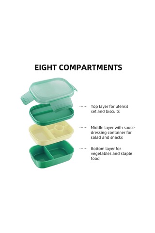 Springsun Yeşil Pp5 1.9l 8 Bölmeli Leak-proof Bento Kutusu, Mikrodalga Uyumlu, Çamaşır Makinesi Güvenli, Çocuk-öğrenci-çalışanlar İçin, Çatal-kıyma- Kaşık Dahil, Yemek Saklama Kutusu Yeşil