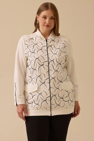 Kadın Büyük Beden Desenli Fermuarlı Kap - Ekru Ekru