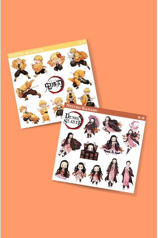 Zenitsu Agatsuma-nezuko Kamado-demon Slayer - 2li Sticker Set - Parlak Kağıt - Başarı Çıkartmaları- Süsleme Etiket
