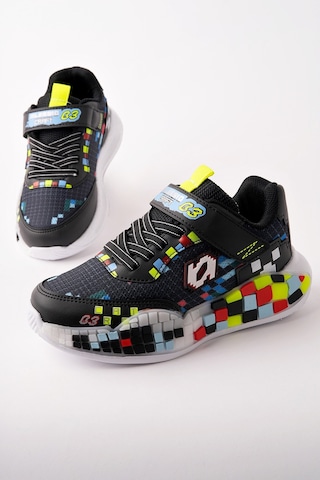 Muggo Block Renkli Blok Tabanlı Cırtlı Ve Bağcıklı Çocuk Sneaker Spor Ayakkabı Siyah
