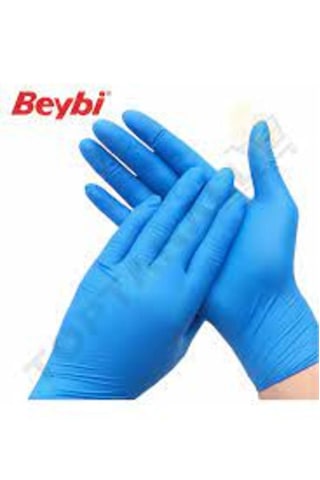 Beybi L Large Beden Pudrasız Mavi Nitril Muayene Eldiveni - 100'lük Kutu