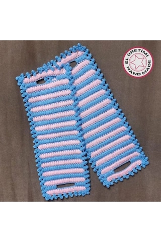 Uretti - Emine 9106 - 0854 El Örgüsü Çift Renkli 2 Li Banyo Lifleri - Pembe / Mavi
