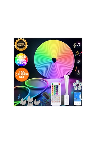Glowin 5mt Şerit Neon Led Animasyonlu Kumandalı Ve Telefon Kontrollü Sese Ve Müziğe Duyarlı Magic Led Argb Çok Renkli