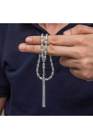 Gümüş Arpa Kesim Erkek Tesbih Sl12630 Gümüş