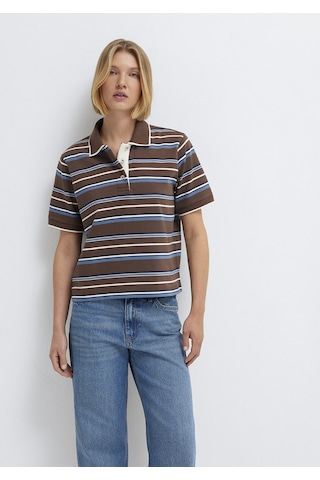 Mavi - Çizgili Polo Yaka Kahverengi Tişört 1614119-88068