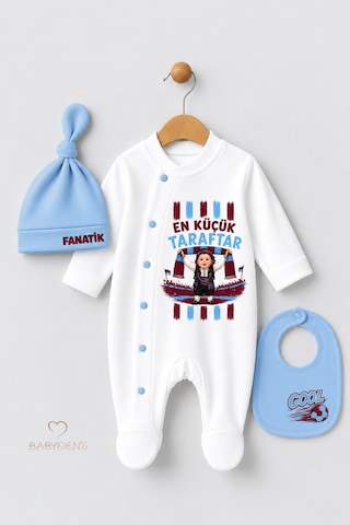 Babyden's 3'lü Bebek Tulum Seti Bordo Mavi En Küçük Taraftar Futbol Temalı Şapkalı Önlüklü Yenidoğan Bebek Tulum Seti Bordo - Mavi