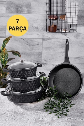 Taç Carabella Döküm 7 Parça Tencere Seti Siyah 3817