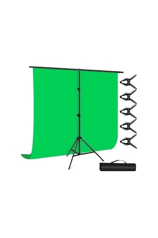 200x300 Cm Yeşil Fon Perde Seti, Chroma Key Green Screen Kit, T Braket Stand, 5 Klips İle Birlikte, Fotoğraf Video Çekimi İçin Açık Mavi