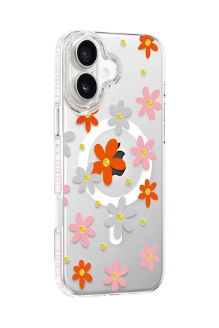Apple iPhone Uyumlu 16 Floral Magsafe Kapak - Turuncu