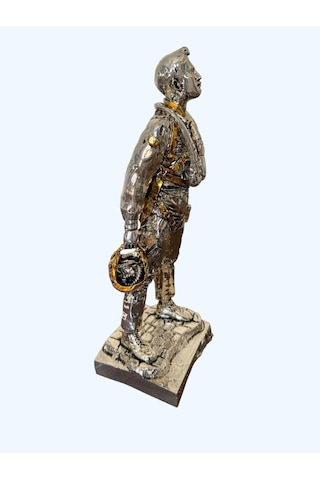 Savaş Pilotu Heykel Biblo 40 Cm Gümüş Ve Gold Renk Detaylı