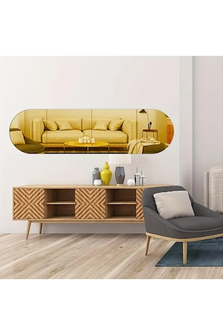 Oval Kenar Pleksi Kare Ayna 30x120cm - Gold Diğer