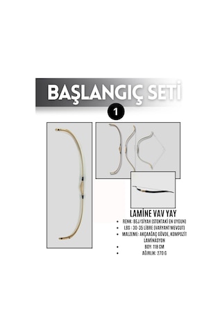 Geleneksel Okçuluk Lamine 'vav' Set- Vav Yay + 7 Ok + Zihgir + Tirkeş + Kolçak + Eldiven + Çanta