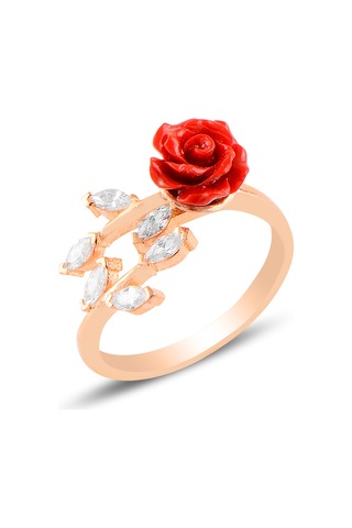 Çekirdekjewelry 925 Ayar Gümüş Ayarlanabilir Güllü Yüzük Pembe