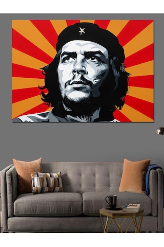 Che Guevara Kırmızı Arka Plan Dekoratif Kanvas - Mdf Ahşap Tablo