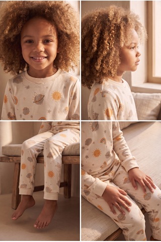 Katia&bony Çocuk Gezegen Desenli Pijama Takımı Ekru Ekru