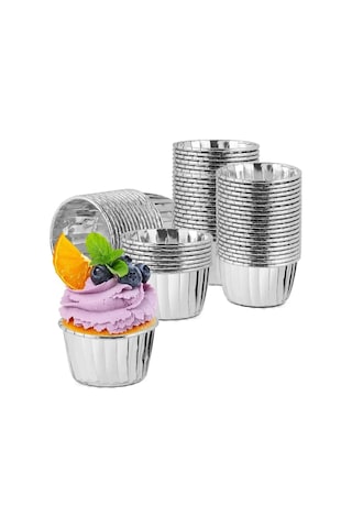 Metalik Gümüş Renk Muffin Cupcake Kek Kalıbı 25'li Çok Renkli