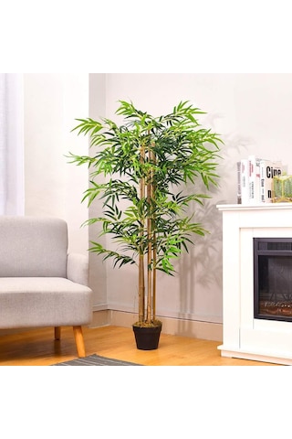 Yapay Bambu Ağacı Ekstra Doğal Görünüm Siyah Saksılı 6 Dallı 150C
