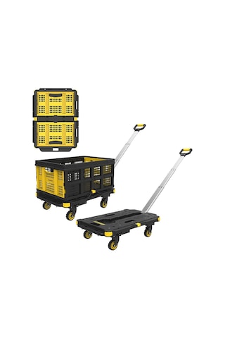 Stanley Pc532b 137kg 62x45cm Dört Tekerli Çekme Kollu Yük Ve Paket Taşıma Arabası + Ft505 25kg Katlanır Çok Amaçlı Taşıma Sepeti