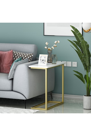 Narin Yan Sehpa, Metal Ayaklı Yan Sehpa, Ev-ofis - Beyaz/gold Beyaz/gold