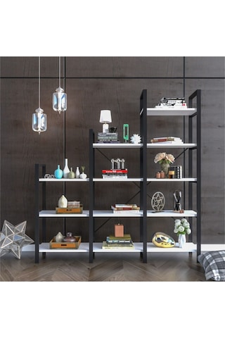 Wood House Beyaz Kardelen Merdiven Kitaplık