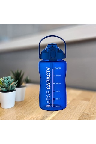 Sağlıklı Polikarbon 1.5 Litre Büyük Kapasiteli Su Matarası Pipetli Suluk Mavi Mavi