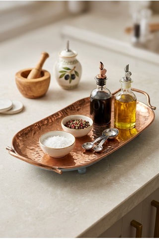 Dekoratif Metal Tepsi Ort Bronz
