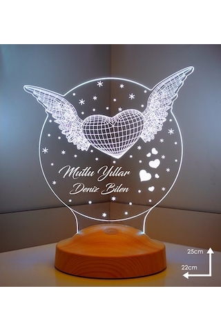 3D Led 3 Boyutlu Yeni Yıl Hediyesi Kanatlı Kalp Led Lamba