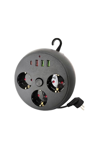 Akım Korumalı Çoklu Priz 3 Priz 3 Usb 1 Type C 2 Metre Kablo Güvenli Şarj 0