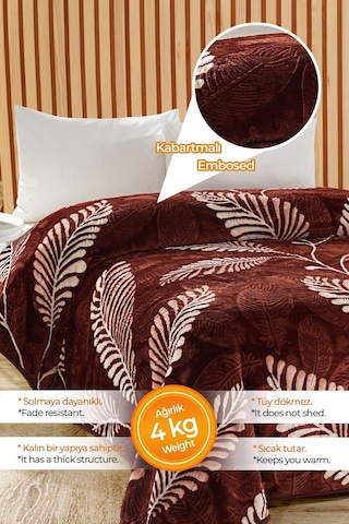 Evlen Home 4 Kg Battaniye Supersoft Embos Kalın Yumuşak Peluş Çift Kişilik Yumoş 220x240 Cm Minella Kahve Kahve
