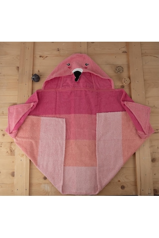 Flamingo Figürlü Kapüşonlu Kundak Havlu & Bebek Banyo Havlusu Pembe