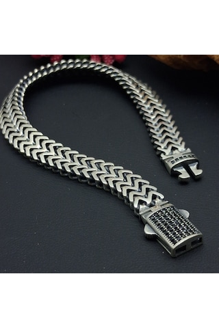 925 Ayar Gümüş Kutu Kilitli Taşlı Bileklik 8.3 Mm