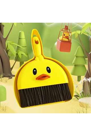Maiyame Sarı Ördek Desenli Süpürge Ve Koval Seti - Ev Temizliği İçin Eğlenceli Ve Dayanıklı Temizlik Aleti
